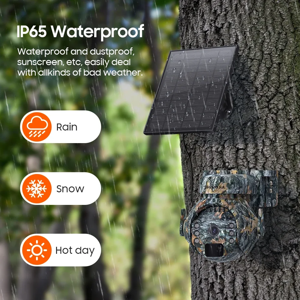 SHIWOJIA 4K 8MP 12X Zoom 4G Solar Security Cameras Wireless Outdoor 360° View Animal Monitoring Camouflage Color Battery PTZ Cam