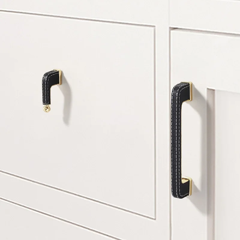 Cabinet Door Handle Fashionable Leather Solid Single Hole Zinc Alloy Gold Cabinet Wardrobe Drawer Shoe Cabinet Handle Accessorie