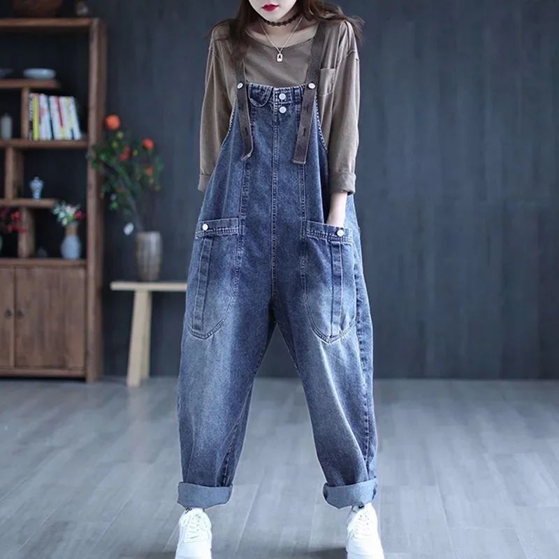 

Women Casual Loose Boyfriend Jeans Long Wide Leg Denim Jumpsuit Retro Streetwear Overalls C441