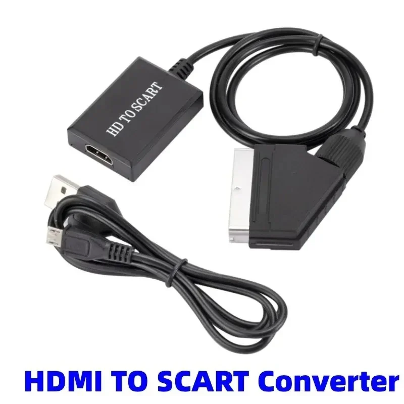 

HDMI-compatible To SCART Video Audio Converter Adapter for HD TV DVD for Sky Box STB Plug and Play Power Cable Upscale