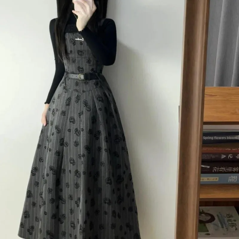 Elegant French Style Slimming Tank Dress With Inner 2024 Autumn Winter New 2-Piece Set Women's Fashionable Coat Dress Outfit