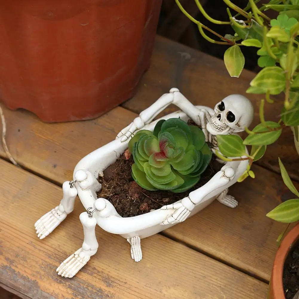 

High-quality Resin Skeleton Skeleton Ornament Skeleton Flower Pot Resin Planter for Succulents Halloween Decor Desktop Mantel