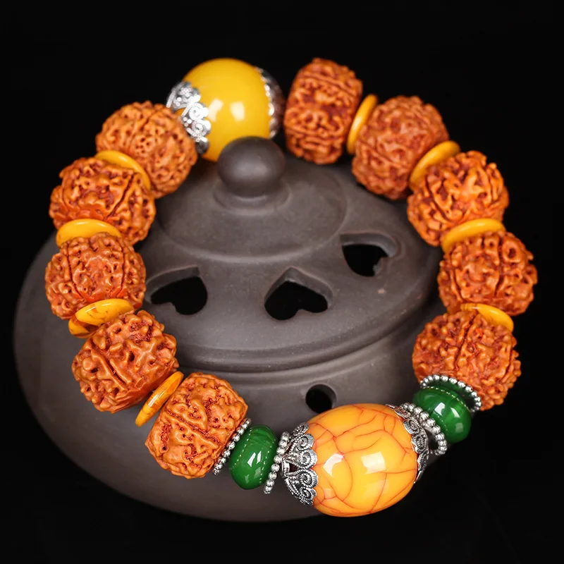 Boutique Rudraksha Collectables-Autograph Bracelet Tibetan Style Prayer Beads Handheld Prayer Beads round Beads Single Ring Brac