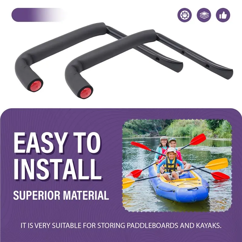 2X Kayak Racks Heavy Duty Wall Mounted Kayak Storage Hooks Kayak Storage Hangers For Canoe Kayak Garage Paddle Board-A57M