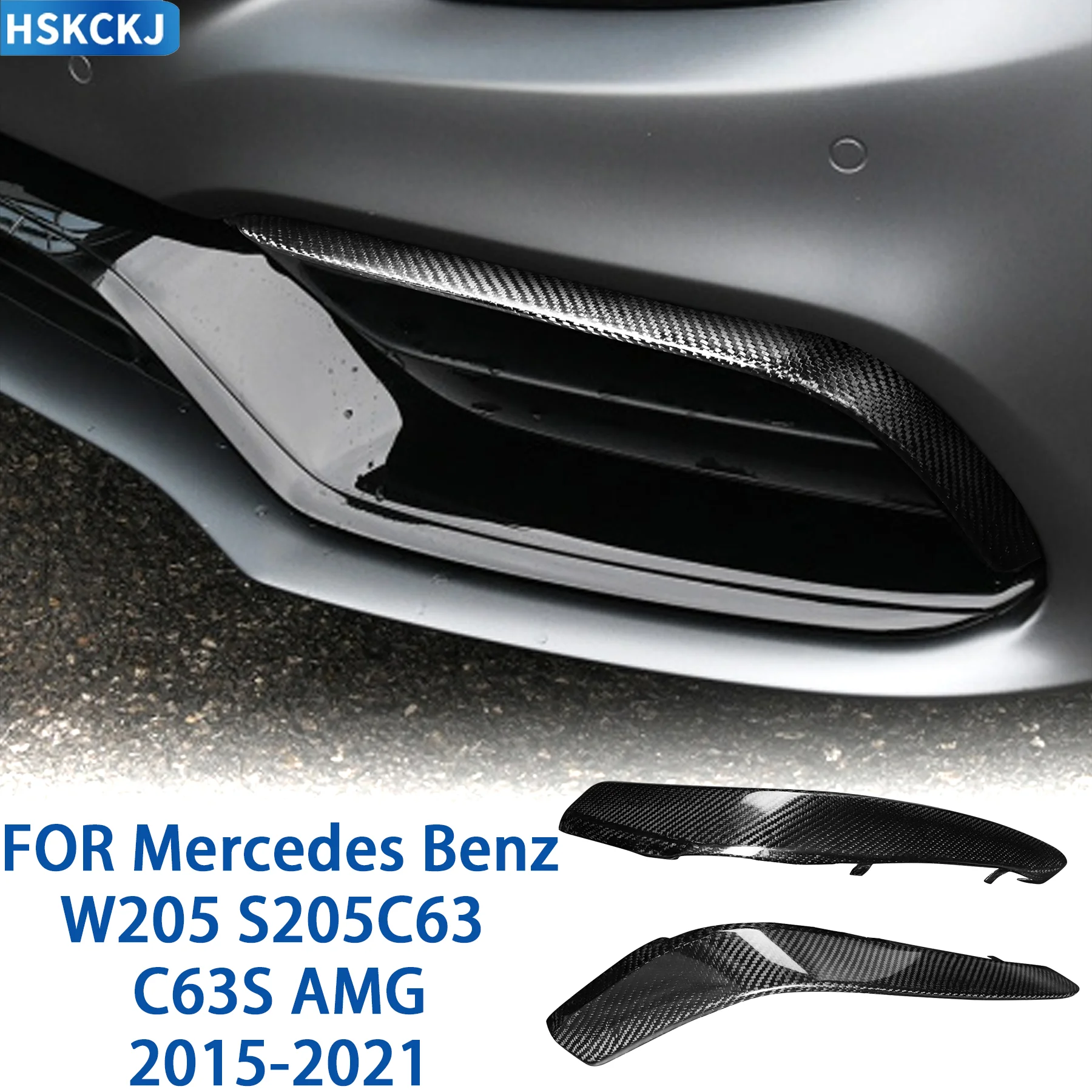 Real Carbon Fiber Front Bumper Air Vent Wind Knife Splitter Trim Car Exterior For Mercedes Benz W205 S205 C63 C63S AMG 2015-2021