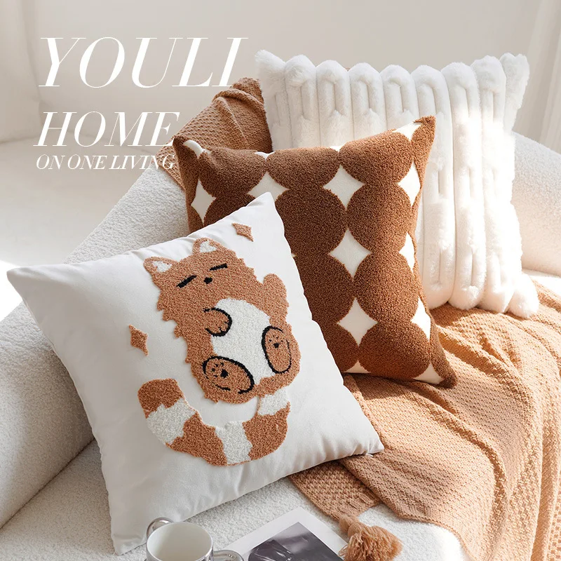 

30X5045x45CM Cute Cat Throw Pillow Cover Brown Simple Stamping Waist Cushion Cover Decor Home Decorative Pillowcase