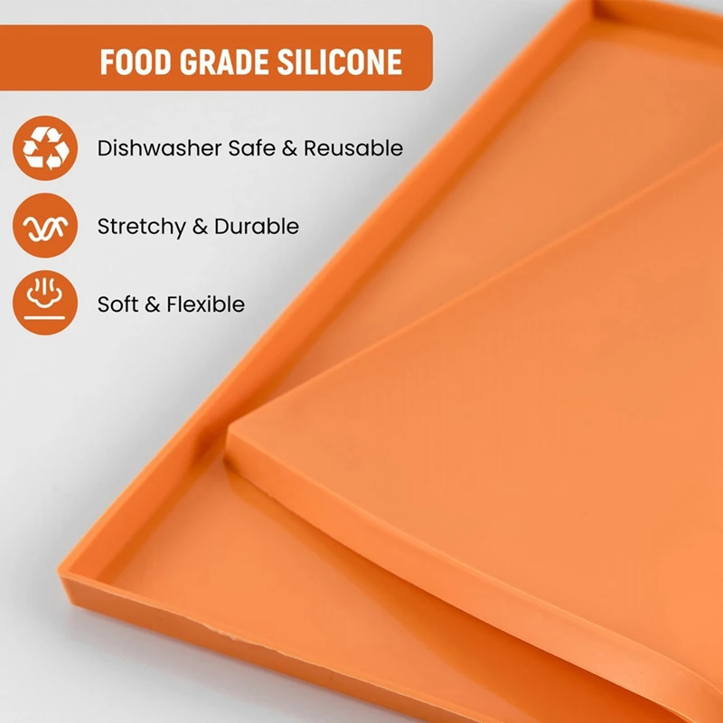 Silicone Dehydrator Trays For Making Fruit Leather With Raised Edge Reusable Silicone Mats Orange 6PCS