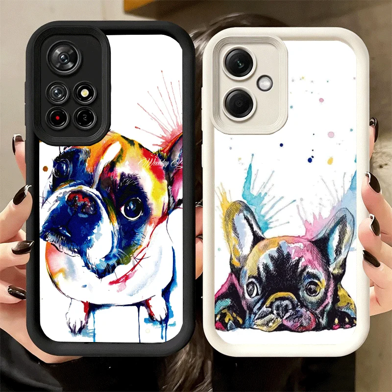 Capa de Celular para Xiaomi Poco X7 X6 X5 X3 Pro com Design de Bulldog Francês e Pug, Capa Protetora Macia para M8 M7 M6 M5S X4 Redmi 15C 15 14C 13C 13