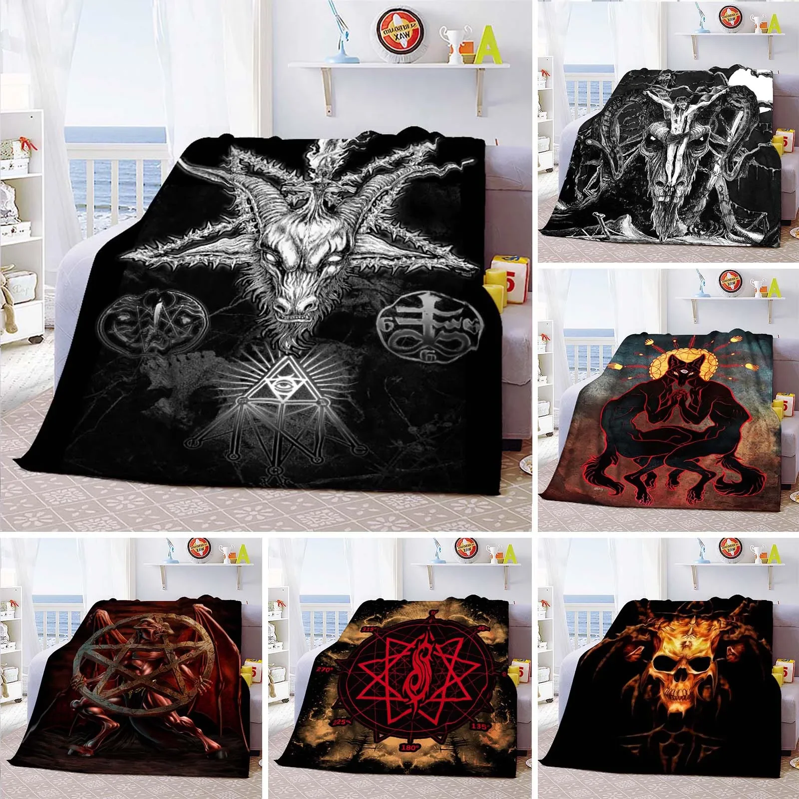 

Satan Evil Goat Flannel Blanket Soft Comfortable Light Bedding Living Room/bedroom Throw Blanket Cover Blanket Quilt Home Decor