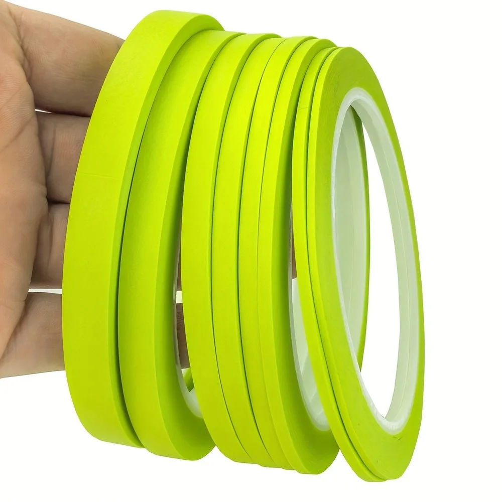 Lime Green Beauty Pattern Washi Tape Set 8 Rolls, 2-10mm Widths, 984in Each, for Nail Art, Painting, Spray Masking