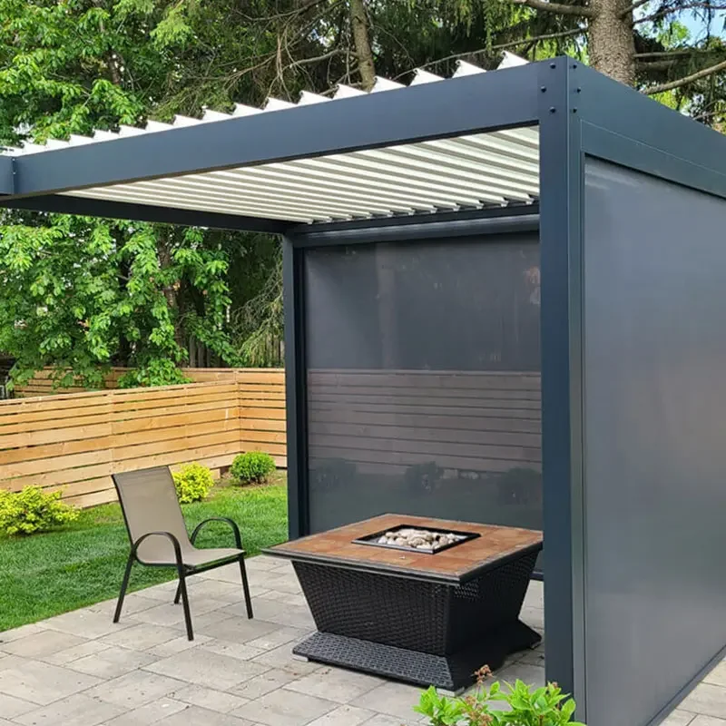 Aluminum motorized pergola Luxury Waterproof Hardtop Gazebo With Electric Roller Blind Sun Shade