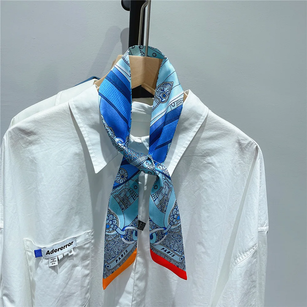 

Ladies Twill Decorative Streamer Small Silk Scarf Tied Bag Handle Ribbon Headband Small Scarf Wholesale