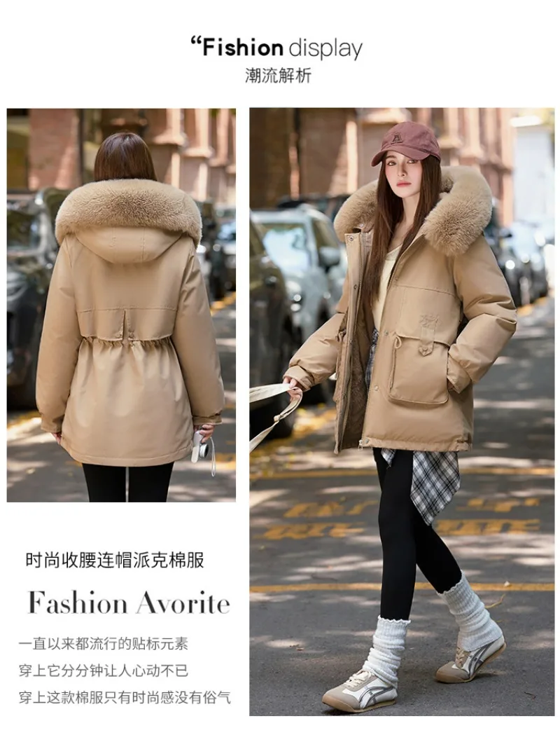 2026 Winter Jacket New Women Parka Clothes Mid Length Coat Wool Liner Hooded Jacket Fur Collar Thick Warm Snow Wear Padded Parka