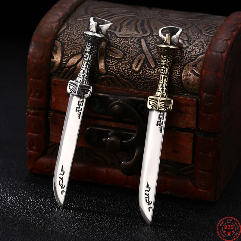 

S925 Sterling Silver Charms Pendants for Women Men New Fashion Relief Ancient Totem Samurai Sword Punk Jewelry Free Shipping