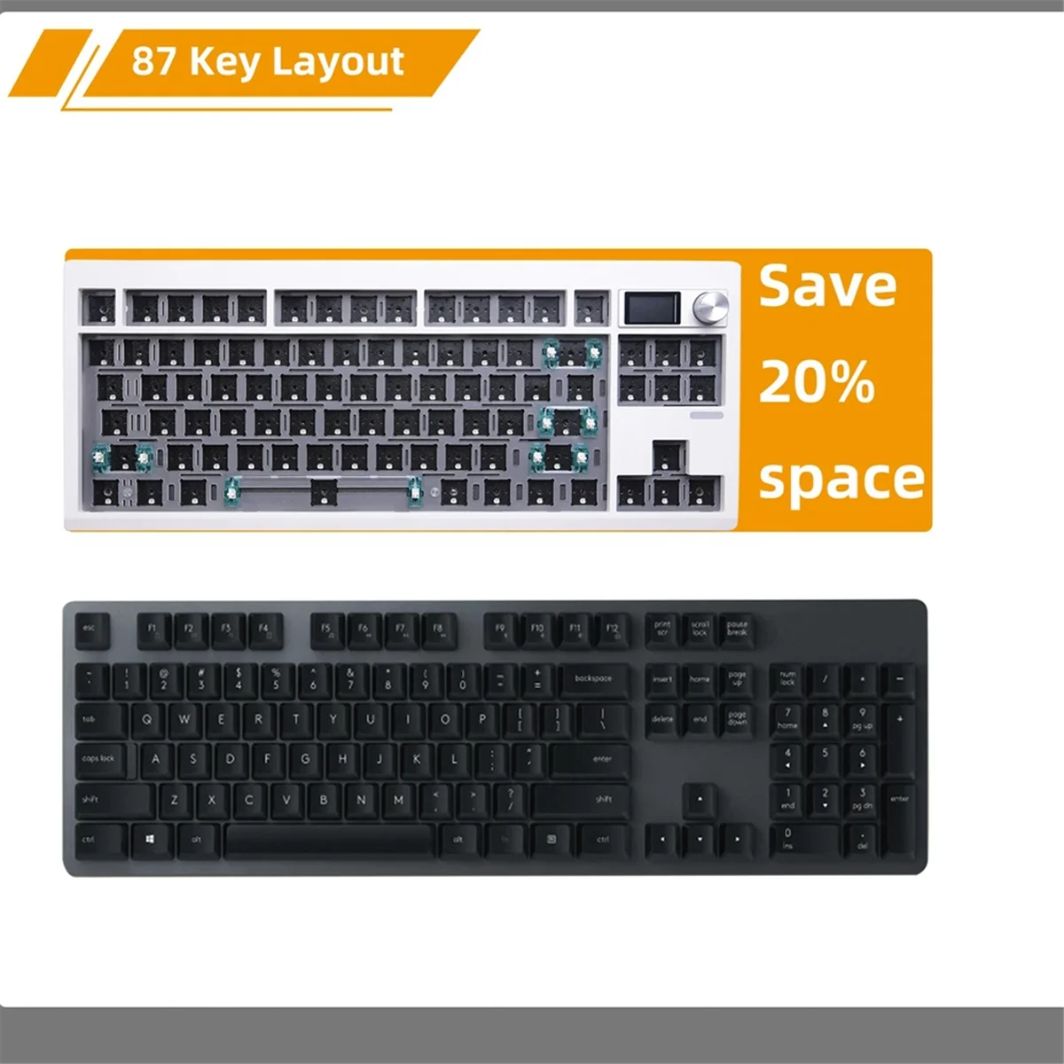 디스플레이 화면이 포함된 인기 있는 GMK87 기계식 키보드 키트 RGB 백라이트 가스켓 구조 게임 핫 스왑 키보드 흰색