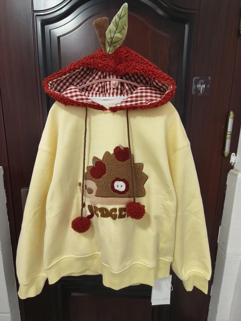 

Korean Style Cute Hedgehog Embroidered Hoodie Unisex Unique Design Color Block Hoodie Long Sleeve Casual Sweatshirt