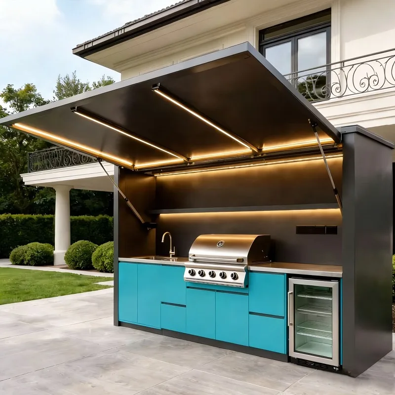 Outdoor Kitchen Prefab Outdoor Kitchen Canopy Grill Sink Cabinets Storage Countertop Customized