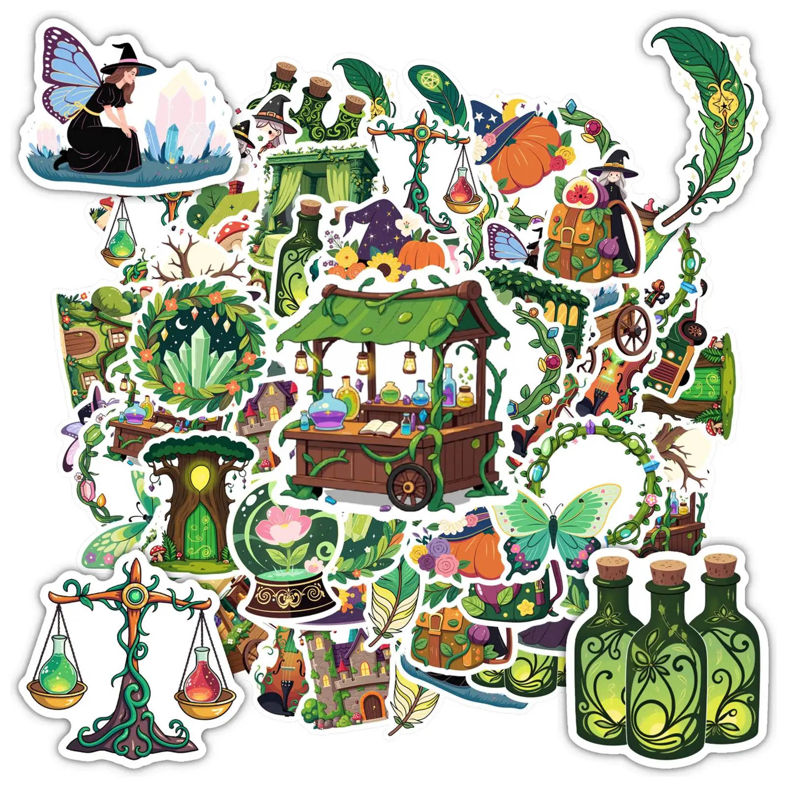 

35pcs-50pcs Cartoon Floral Stickers Cute Witch DIY Stickers Sticker Pack For DIY Phone Guitar Laptop Notebook Suitcase Cup DIY