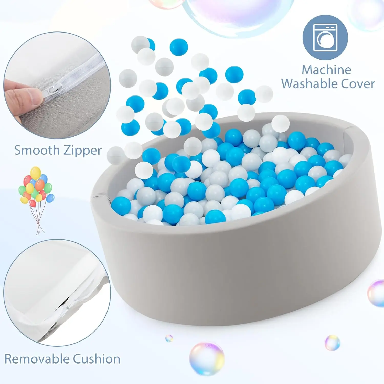 Fossa per palline in schiuma, grande piscina per palline rotonda morbida da 35,5 x 12 pollici con 200 palline oceaniche e custodia, box per bambini per interni ed esterni, pla