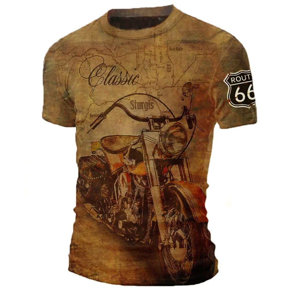 Motorcycle T-shirt Men 3D Car Print Short Sleeve Vintage Tops Street Ride Biker T Shirt For Mens T Shirt Oversized Tee Shirt Man