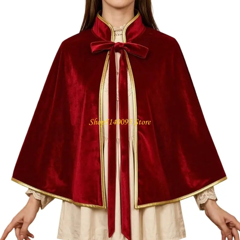 DXAE Short Shoulder Wrap with Stand Collar and Gold Trim for Holiday Looks