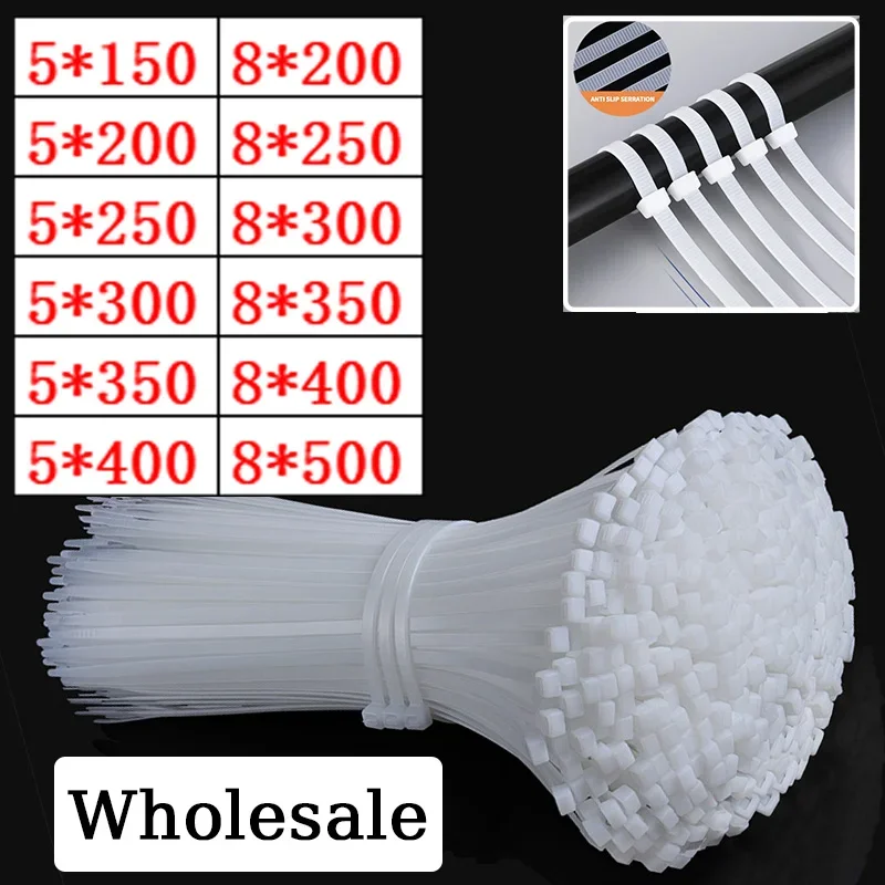 

Large Nylon Zip Tie White Self-Locking Cable Tie 5*200mm High Strength Fixed Belt Tie Industrial Binding Rope 5*350mm 8*400mm