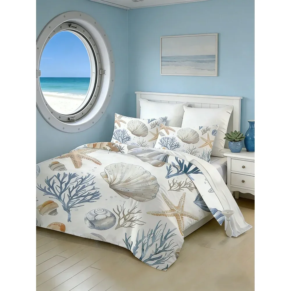 

Ocean Theme Digital Print Polyester Duvet Cover Set 1 Duvet Cover 2 Pillow Shams, Comforter Not Included. This Bedding Set Is M