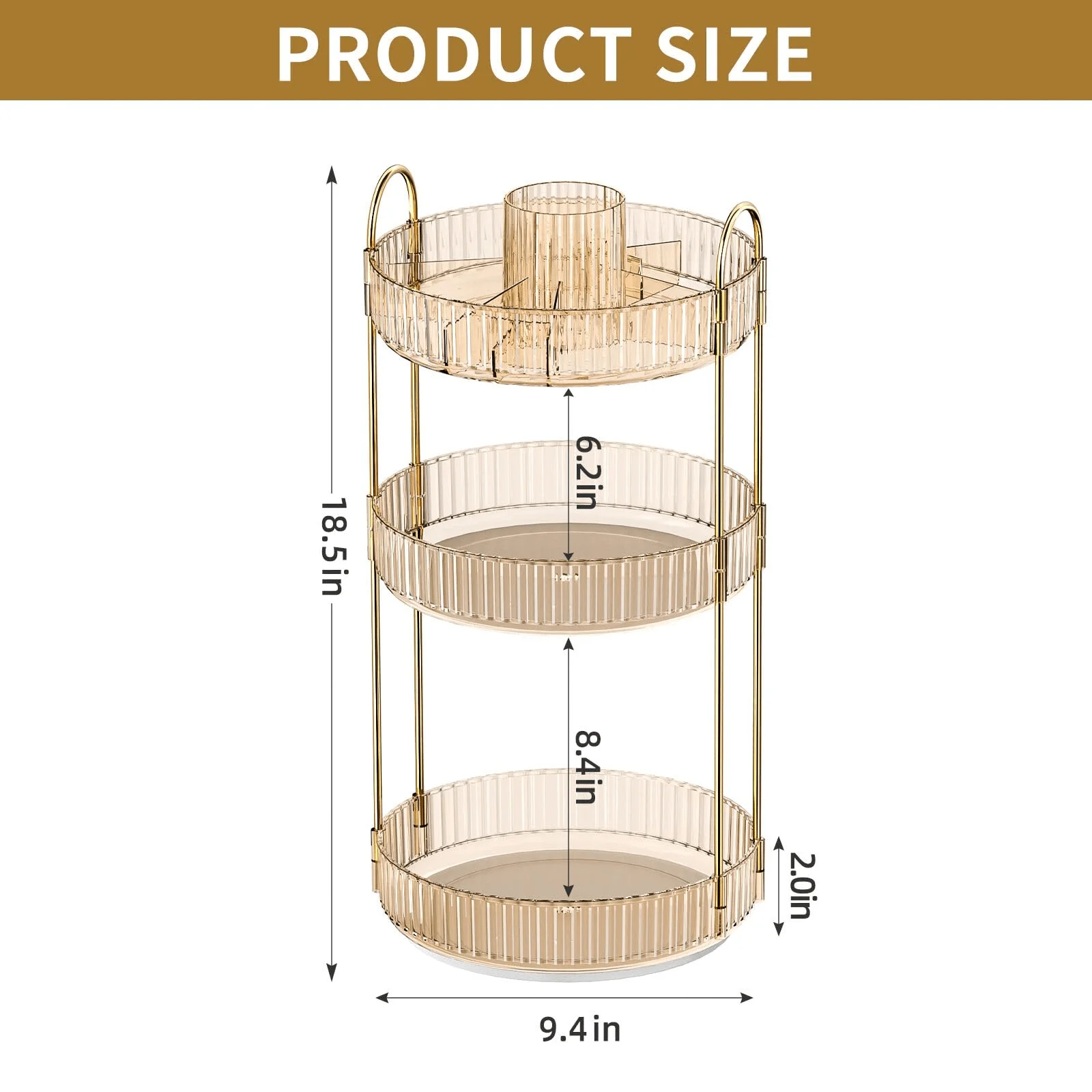 360 Rotating Makeup Organizer, 3-Tier Light Luxury Lazy Susan Spinner For Skincare & Perfume, Clear Acrylic Cosmetic Storage Tray With Gold Metal Bracket, Vanity Bathroom Countertop Organizer, Spice Rack For Kitchen Pantry & Dresser