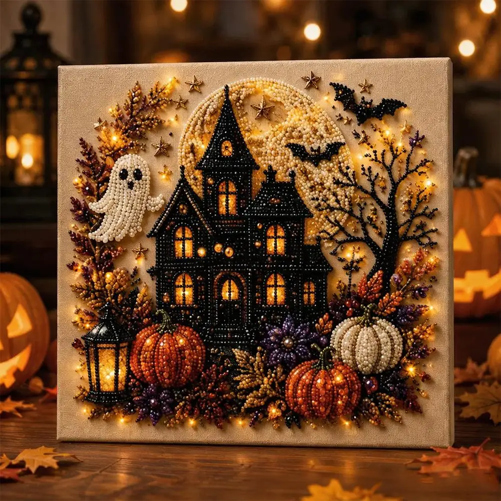 Halloween Geist & Kürbis 3D Perlenkunst DIY-Set 3D Perlenmosaik Bastelset Niedliche Schwarze Katze Geist Kürbis Leinwandkunst Heimdekoration – Detail 13