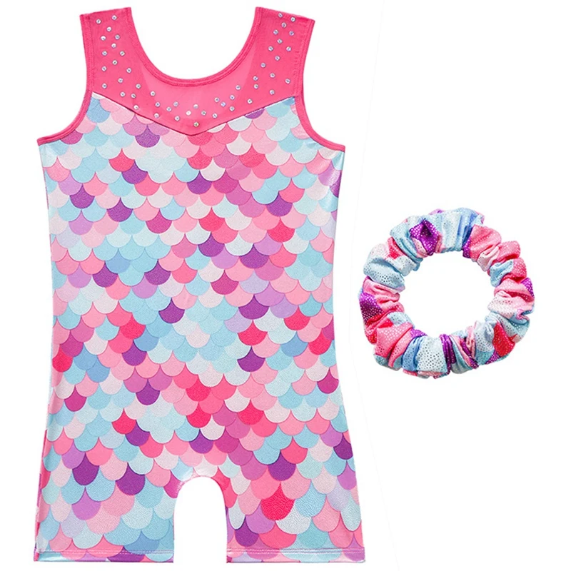 Kids Girls Sleeveless Ballet Dance Leotard with Athletic Shorts Biketards Gymnastics Stage Performance Competition