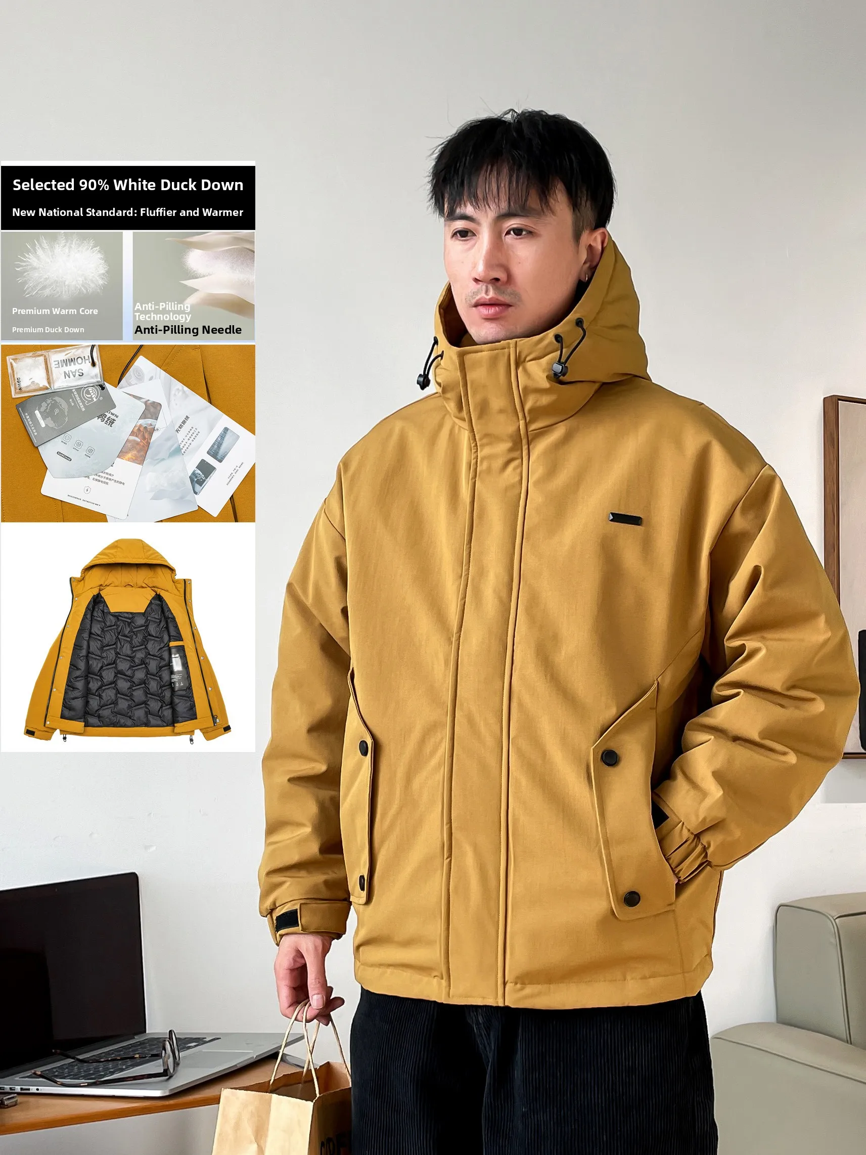 

Высококачественная мужская зимняя куртка-пуховик с капюшоном, 90% белый пух, для активного отдыха, новая модель, большие размеры, модный брендовый пуховик