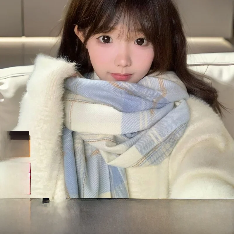 Echarpe-a-carreaux-viney-pour-femme-nouvelle-collection-hiver-mignonne-pour-etudiante-chauffe-cou-chaud-chale-d'epaule-haut-de-gamme-style-coreen-en-polyester