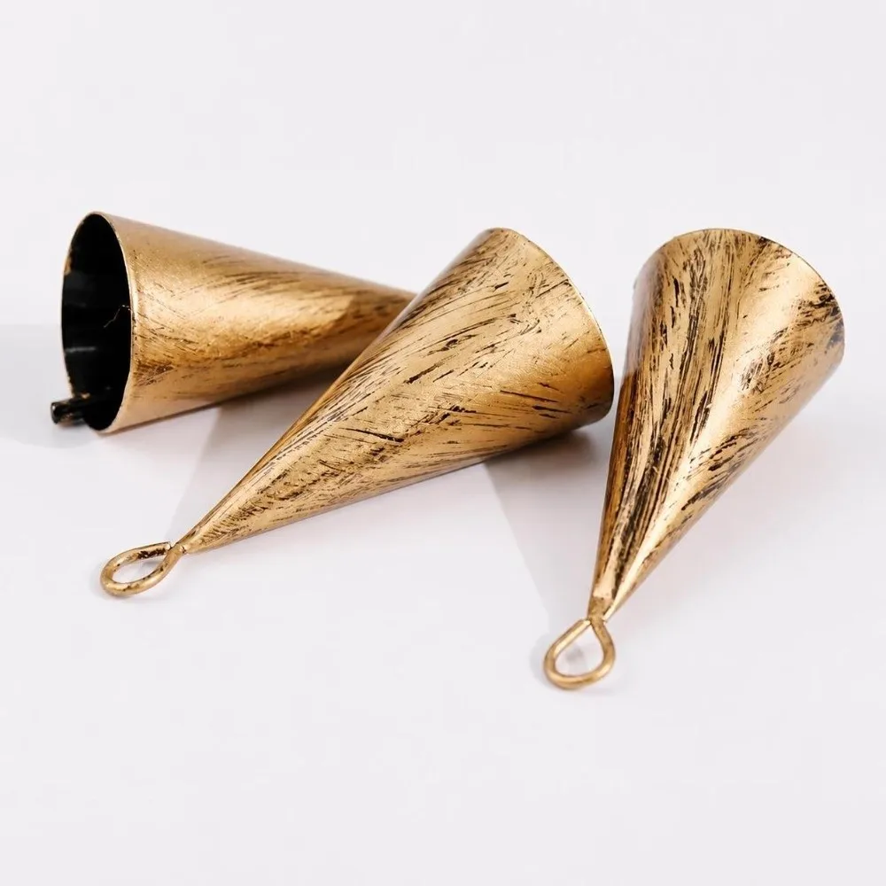 Vintage Hangable Christmas Cone Metal Bell Antique Finished Hollow Hanging Bell Conical Durable Craft Bell Festival Ornament