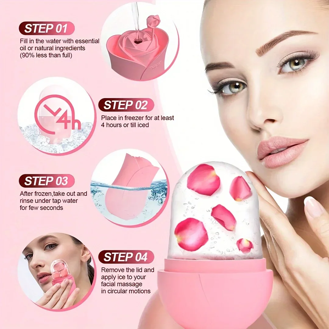 Ice Roller Massager for Face Eyes NeckNatural Skin Toning & Care Reusable Face Roller Silicone Mold for Cooling & Soothing Skin