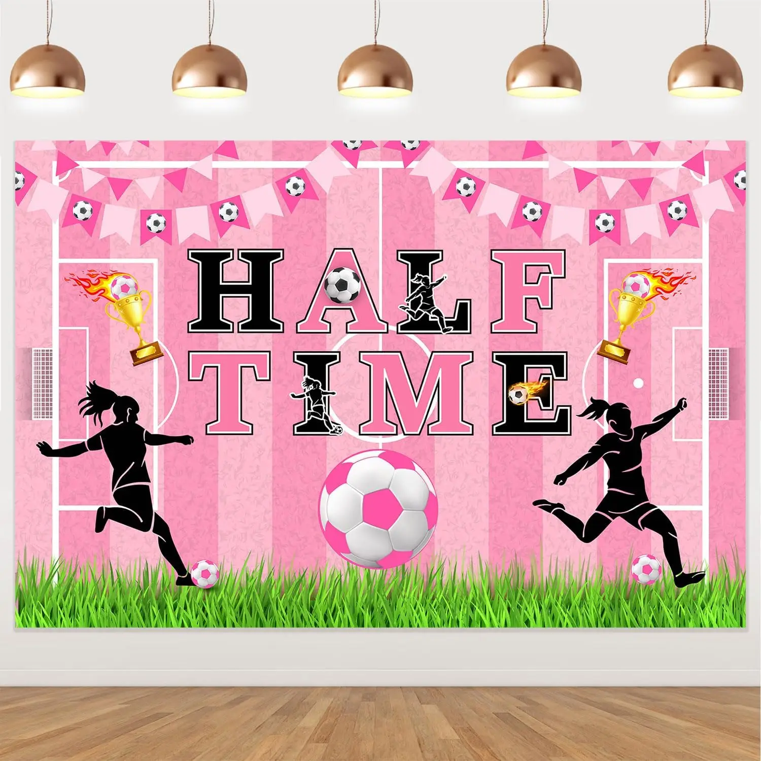 

Funmemoir Half Time украшения для дня рождения, футбольный фон 1/2 дня рождения розовый спортивный тематический фон для фотосъемки дня рождения