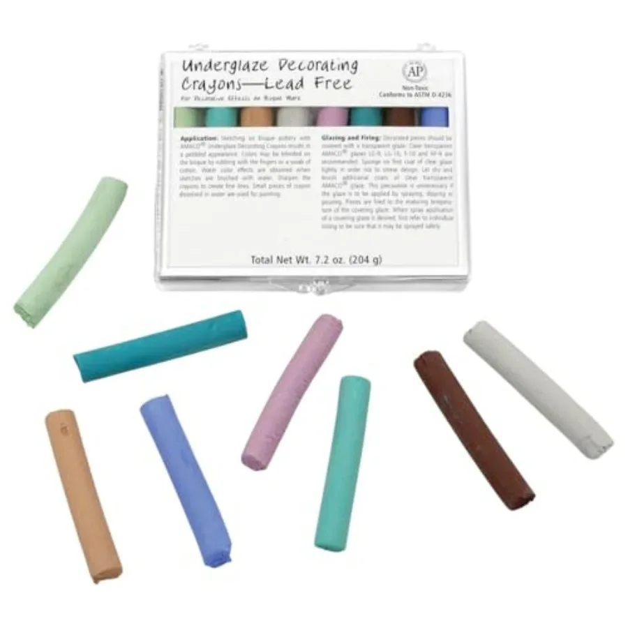 

Underglaze Chalk Crayons 8-Count Set No. 2 #209 8 Assorted Colors in Cylindrical 2.75" Sticks Pastel-Like Chalk Crayons for Bis