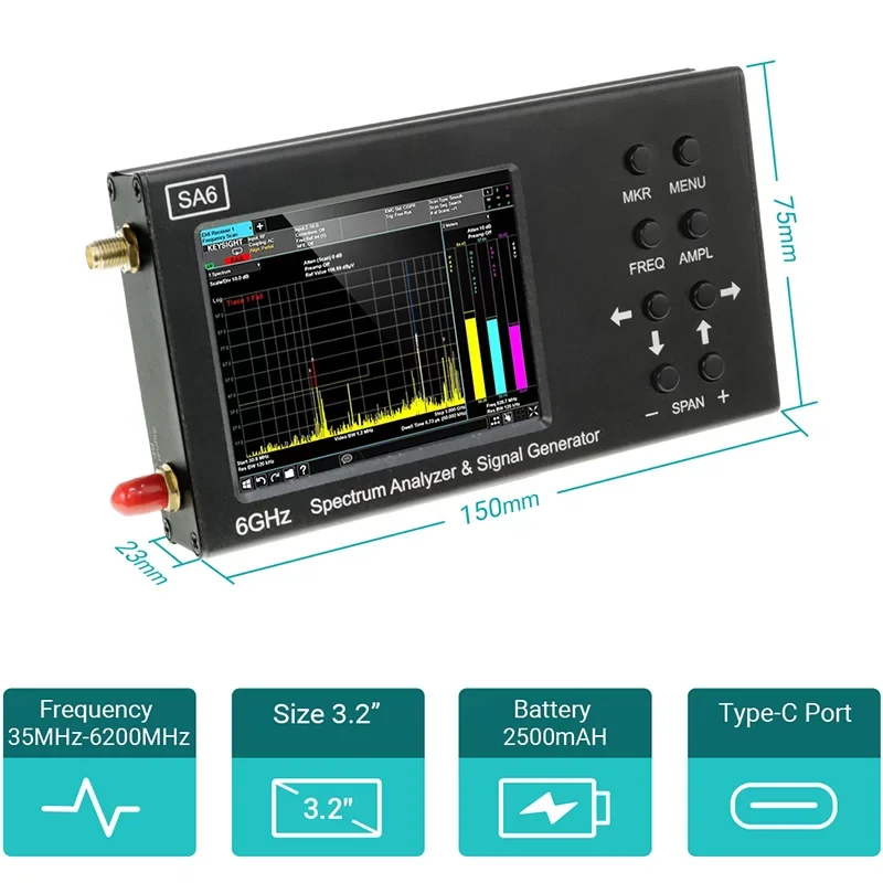 Analyseur et générateur de signal sans fil 6G, Wi-Fi, petit analyseur amélioré, compteur de signal de laboratoire CDMA, 35-6200m, 3.2 pouces