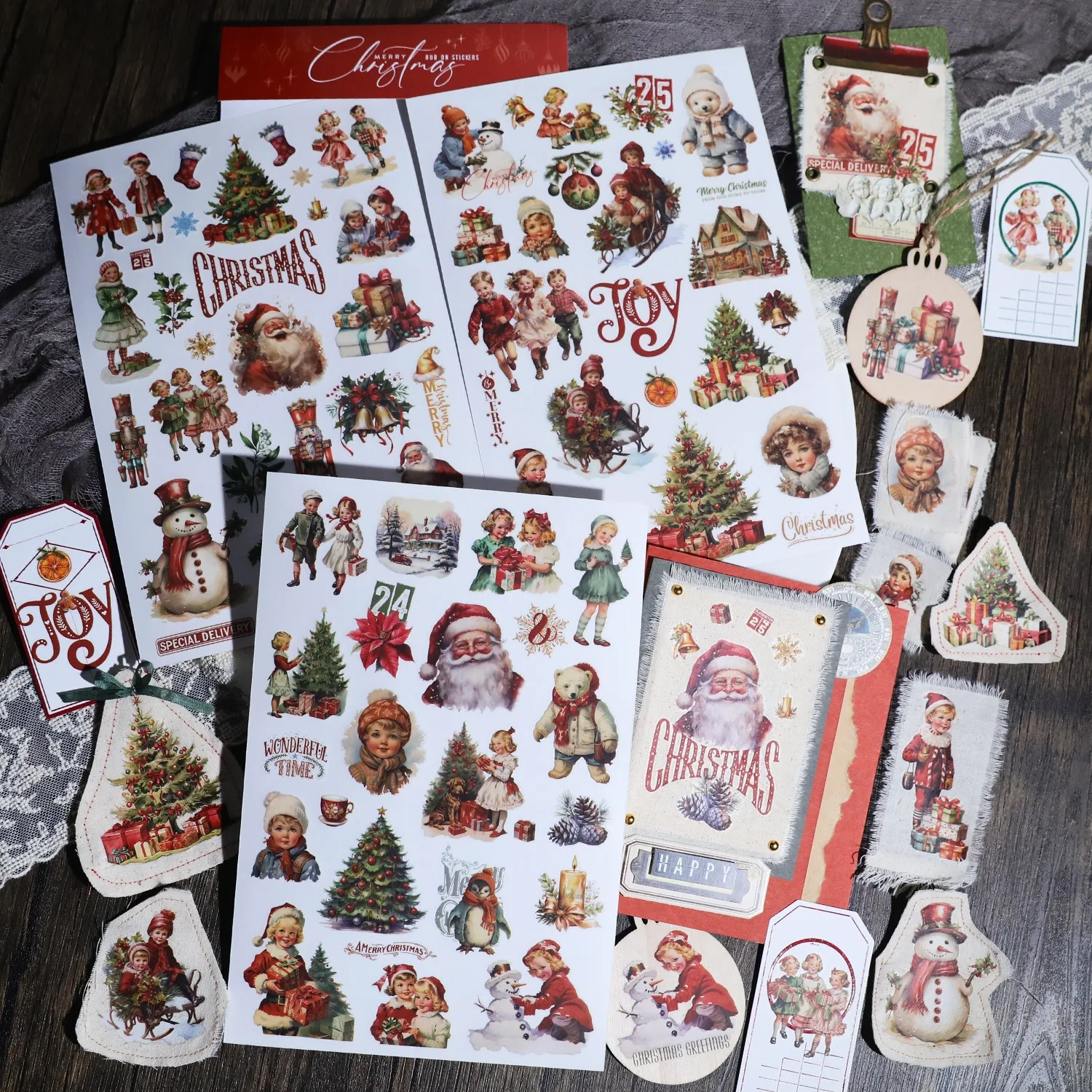 Vintage Weihnachtsmann Rubbelsticker Retro Weihnachtsbaum DIY Transfer-Aufkleber für Scrapbooking und Junk-Journaling-Zubehör