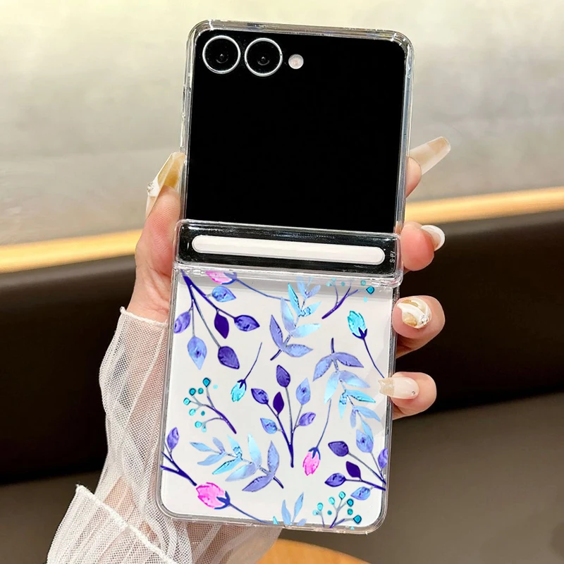 Magnetische Adsorptions-Handyhülle für Samsung Galaxy Z Flip7 Flip6 Flip5 Flip 7 FE 6 5 mit Buntem Blattdruck, Faltbare Hartschale