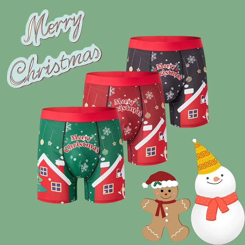 1/3Pcs/Set Christmas Print Men Boxer Shorts Breathable Ice Silk Boyshorts Elastic waistband Mens Underwear Male Christmas Gifts