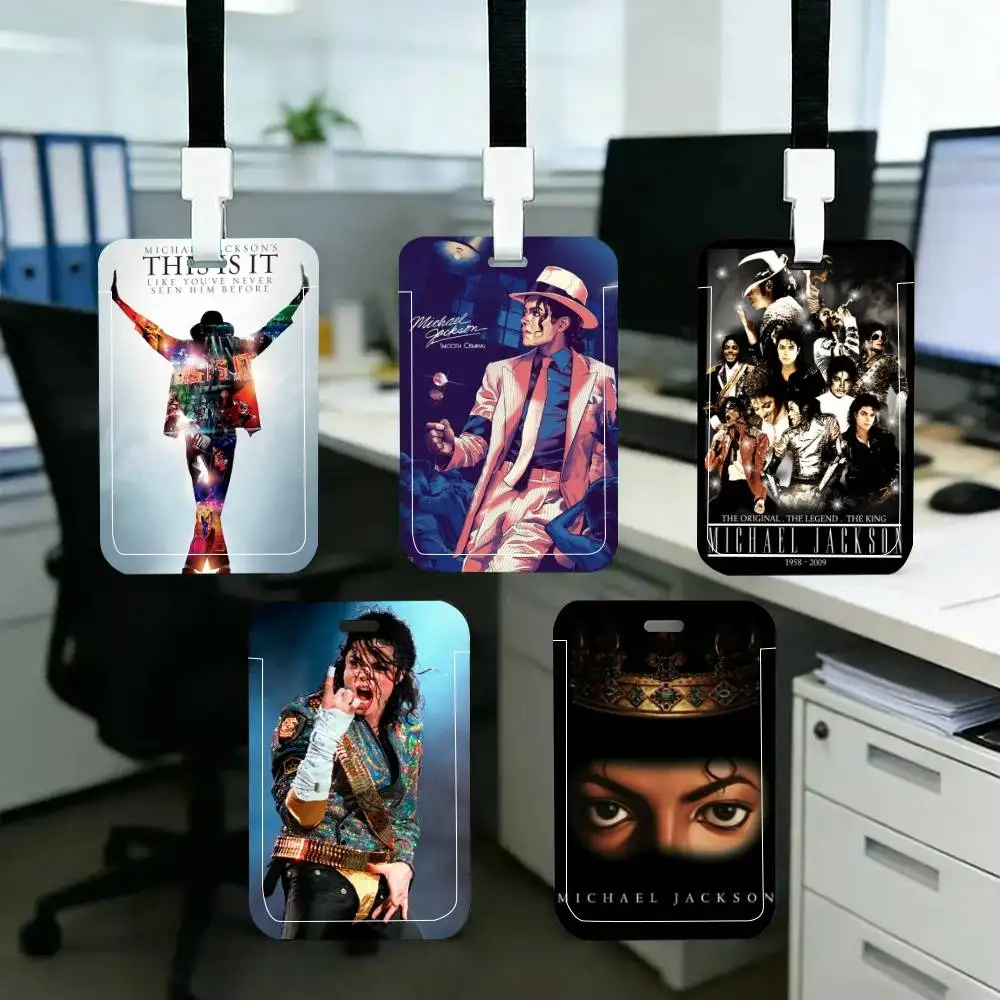 M-Michael Jackson  ID Card Holder Neck Strap Pendant Door Badge Holder Lanyards Keychain Work Credential Case Gift