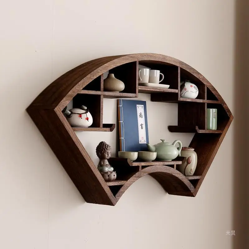 

Customizable rack Wall-mounted display rack, new Chinese solid wood antique ornament storage rack Duobao Pavilion tea set