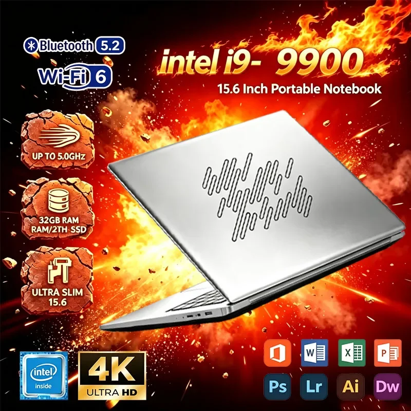 2026 15.6 Ultra Slim Laptop Intel Core I9-9900 16GB RAM 1/2TB SSD Windows 11 Fingerprint Unlock Office Game Backlight Laptop