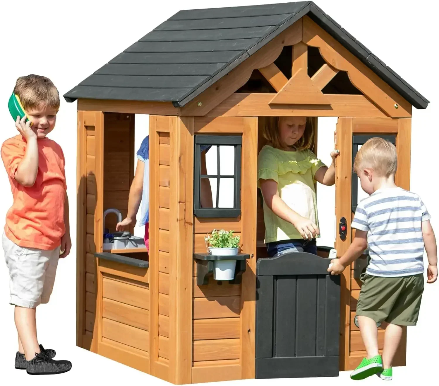 

Modern Backyard Brown Side Window Cabin All Cedar Wooden Playhouse