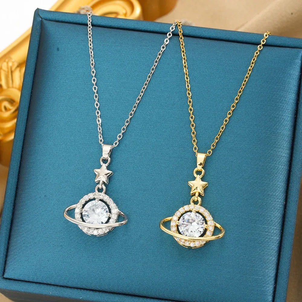Niche design and elegant zircon star collarbone chain planetary necklace, a light luxury for women