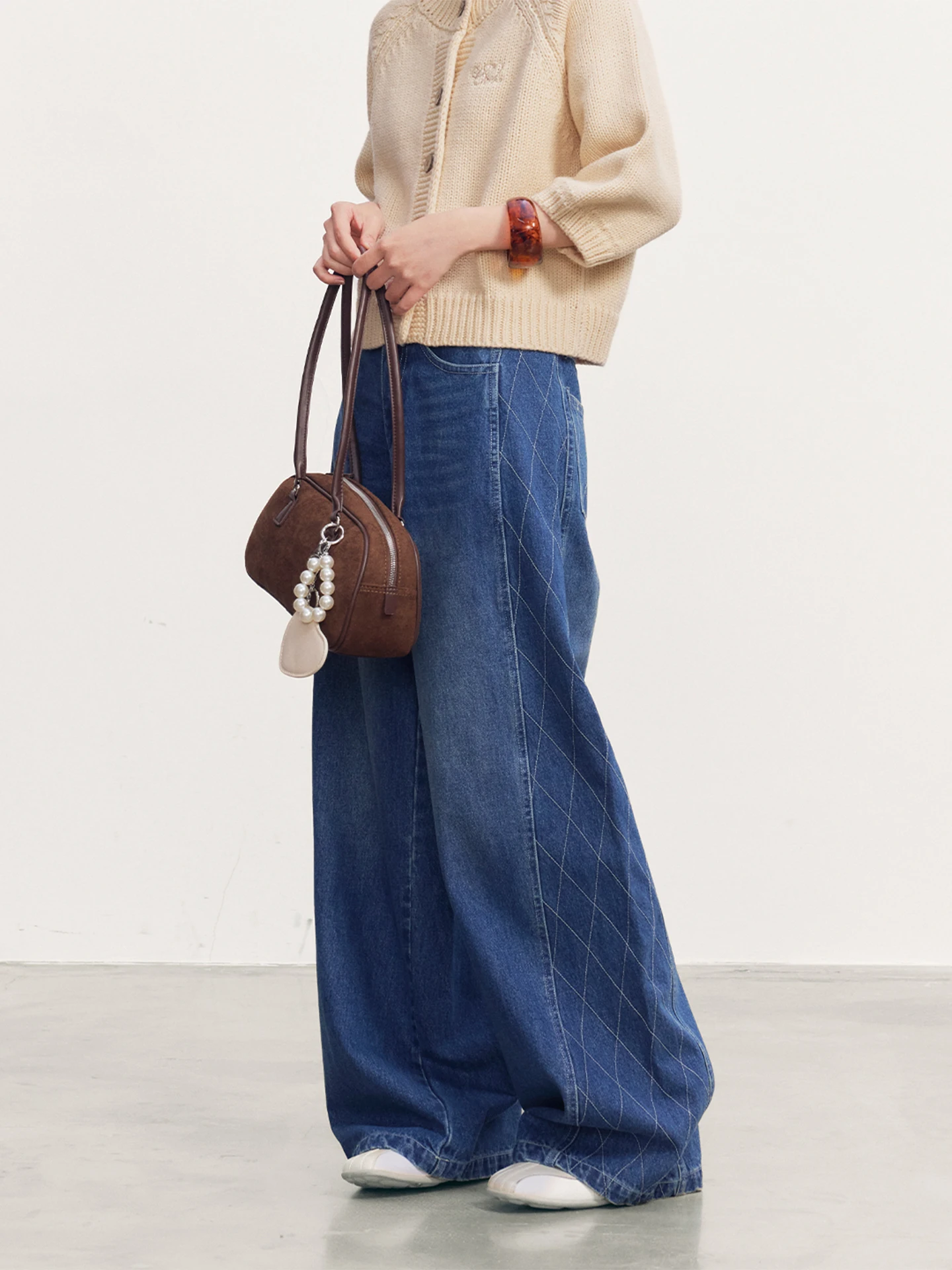 

Женские джинсы свободного кроя с широкими штанинами, весна-осень, с высокой талией, повседневные, синие в полоску, модель Cookie