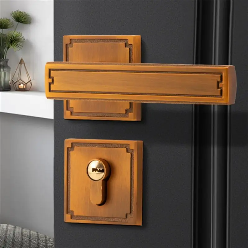 B29C-New Chinese Style Door Lock, Wooden Door Handle, Split Silent Interior, Household, Bedroom, Retro Handle Lock B