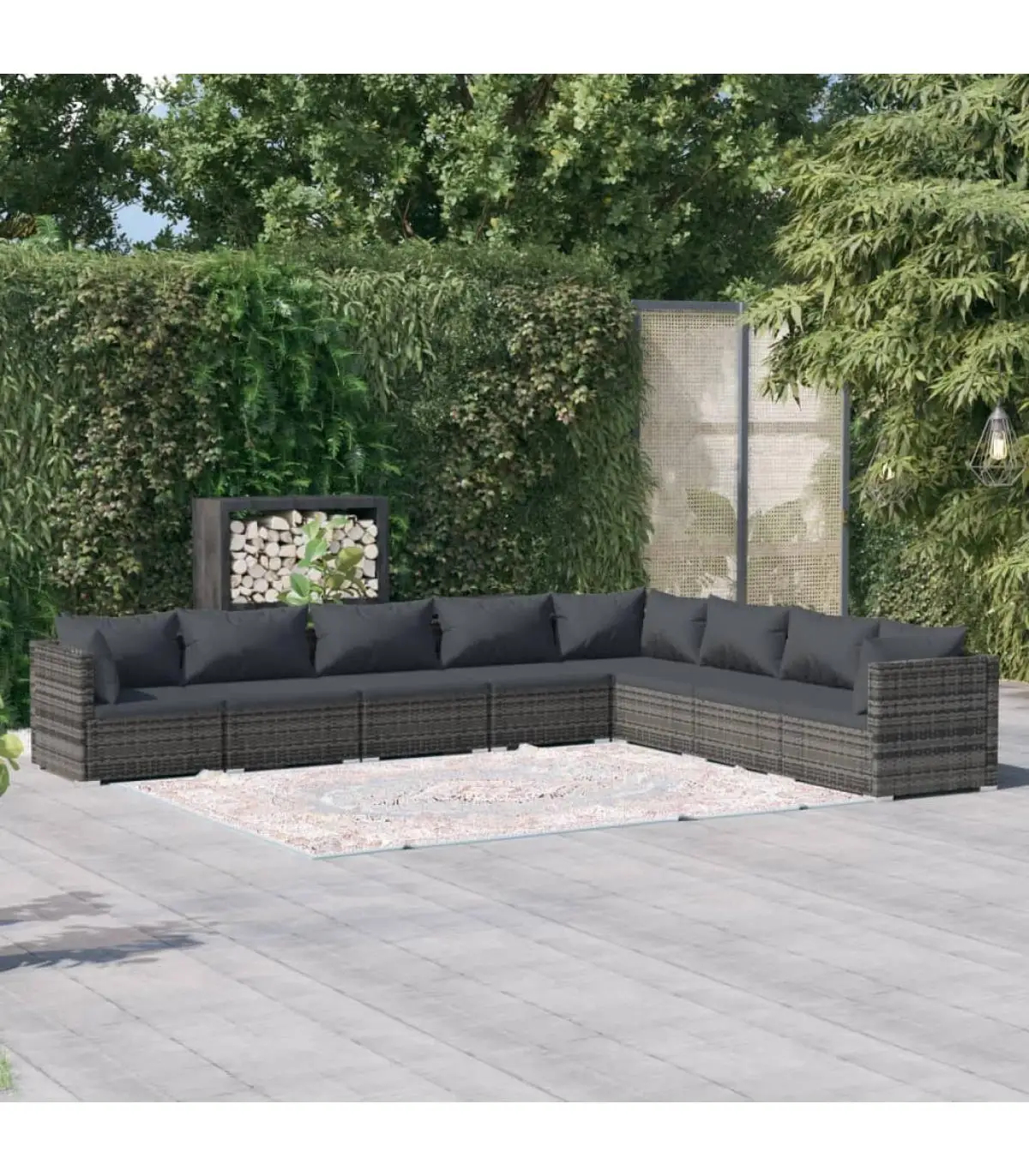 Garden sets garden furniture Set 8 PCs and cushions gray synthetic rattan