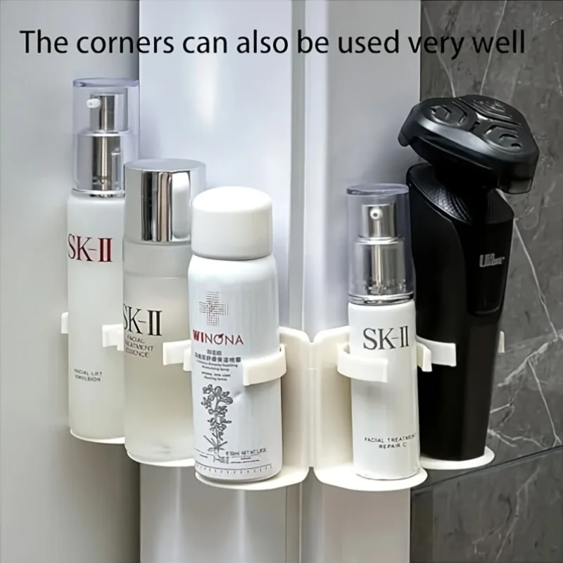 2Pcs No Drill Adjustable Wall Storage Rack, Space-Saving Spice Cosmetic Organizer for Kitchen & Bathroom