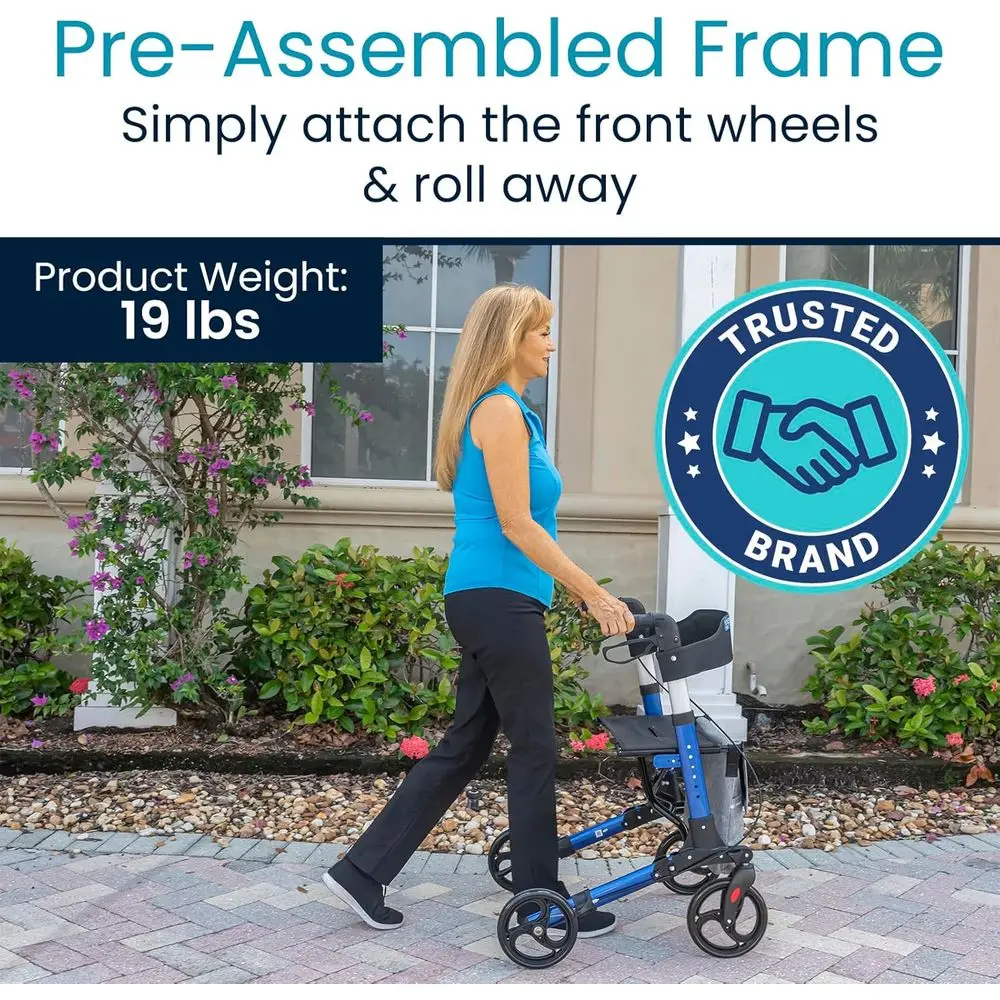 رولیتر قابل للطي بأربع عجلات مع مقعد وحقيبة - مساعد على التنقل من الألومنيوم للبالغين وكبار السن والمعاقين (أزرق) #3